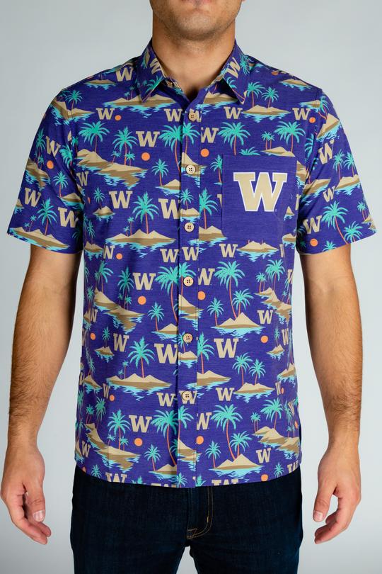 The Husky Islands | Washington Huskies Vintage Style Hawaiian Shirt