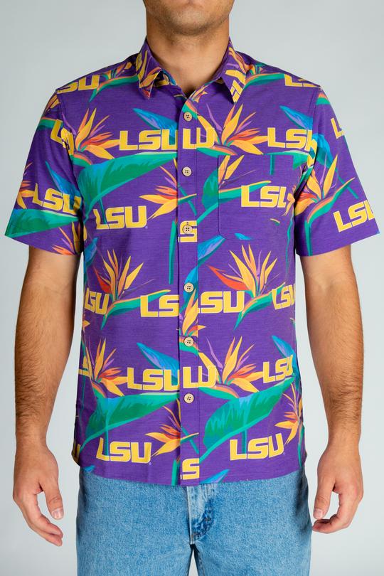 The Louisiana Luau | Purple Floral LSU Hawaiian Shirt