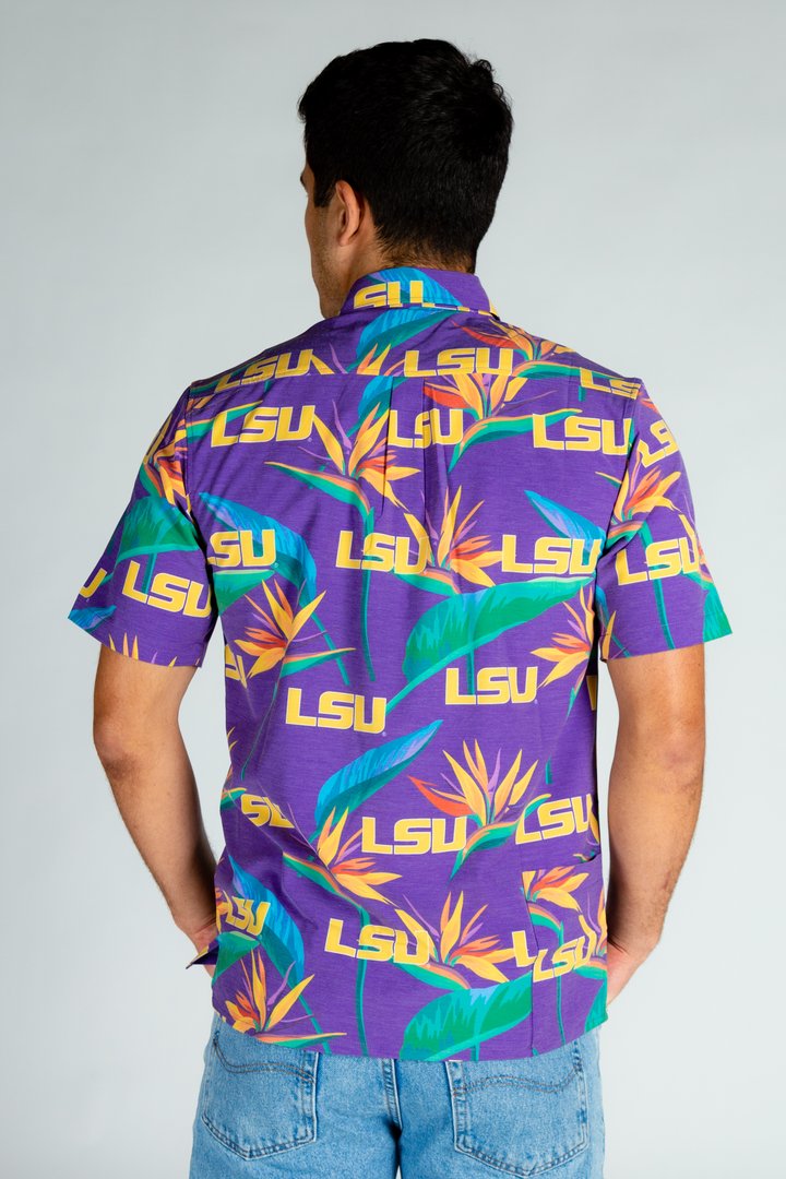 The Louisiana Luau | Purple Floral LSU Hawaiian Shirt
