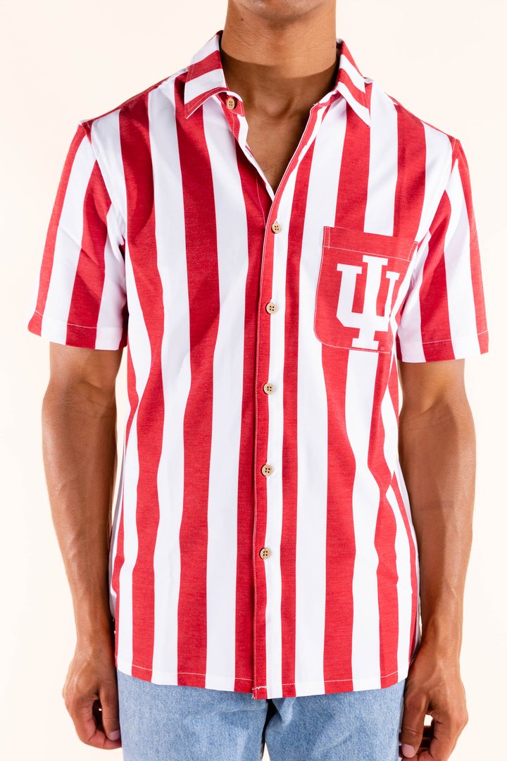 The Indy | Indiana University Red and White Striped Hawaiian Shirt