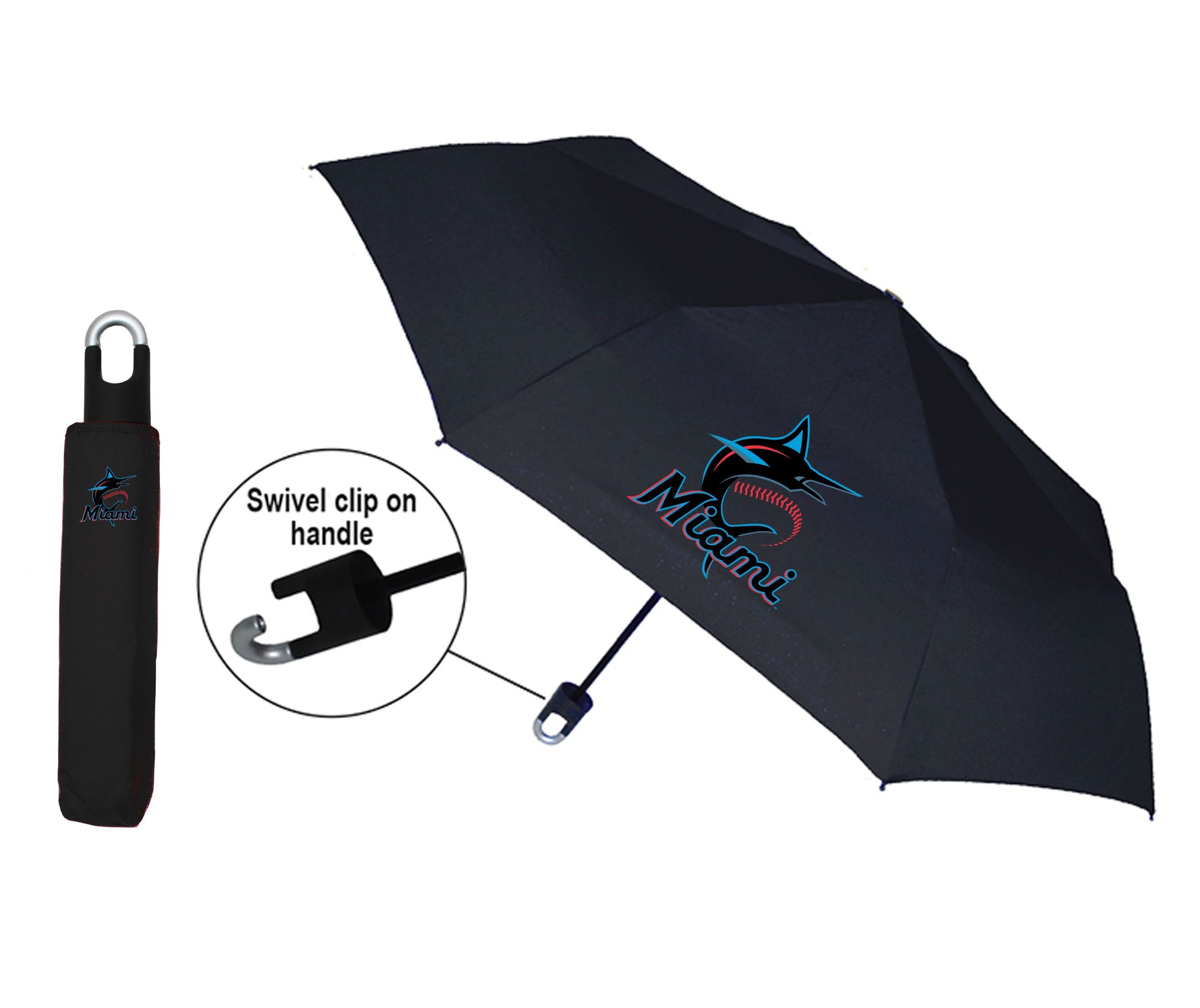 Miami Marlins Storm Clip Folding Umbrella